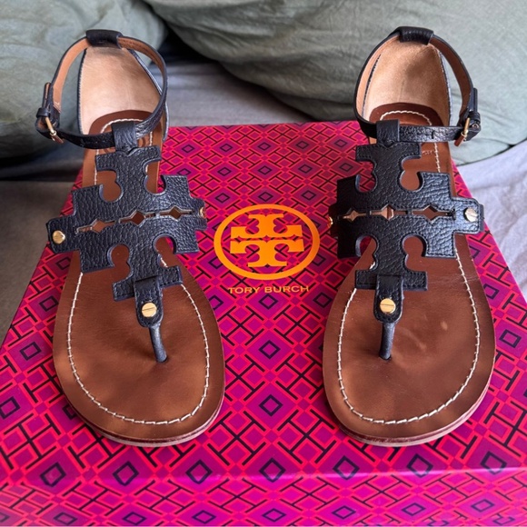 Tory Burch Chandler Wedge 50MM Wedge Sandal Black Size 8 in Box with Dust Bag - Picture 9 of 14